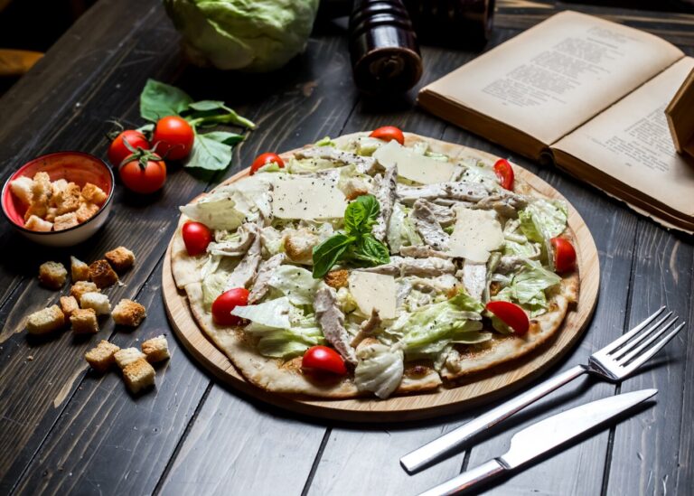 chicken crust caesar salad pizza